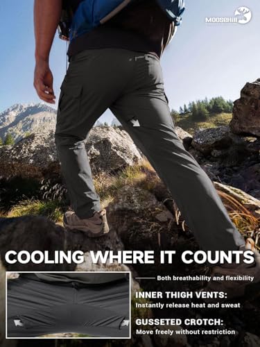 Moosehill Men's Cargo Pants - Lightweight, Quick Dry, Stretch, 32W x 32L Dark Grey