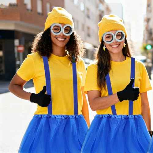 Halloween Costume Accessories Adult,Goggles Glasses/Yellow Beanie/Gloves/Banana Earrings Women Men Cosplay Party Outfits Set
