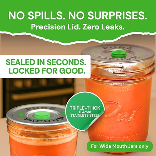 6 Pack Stainless Steel Vacuum Lids for Wide Mouth Mason Jars - Triple Thick, Easy-Release Valve, Leak Detection, Perfect for Fermentation & Food Storage