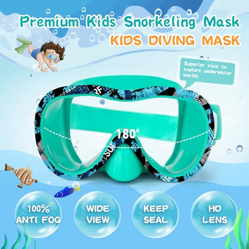 Kids Swim Goggles with Nose Cover - Green Rider, 180° Panoramic, Anti-Fog & Leak-Resistant, UV Protection, Comfort Strap for Boys & Girls 3-15
