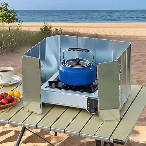 Outdoor Stove Windscreen Ultra light Aluminum foldable Camping Stove Windshield with Carrying bag for Butane Stoves Picnic (8 Plates)