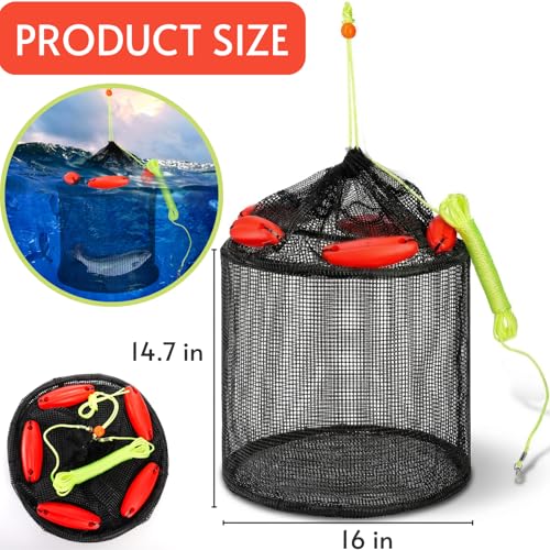 Foldable Floating Fish Basket for Live Bait and Fish Storage - 11 Gallons