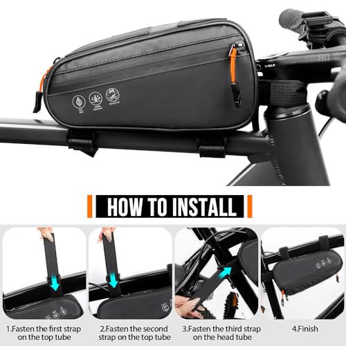 WOTOW Bike Frame Bag - 3 Ways Installation Water Resistant Reflective Bicycle Top Tube Bag with Two Side Pockets, Ebike Cycling Triangle Bag Pouch Accessories for MTB Road Travel (1.2L)