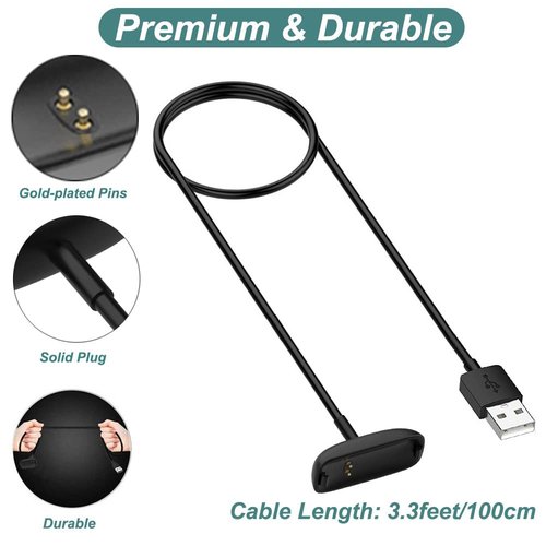 Kissmart Charger for Fitbit Inspire 2 Fitness Tracker, Replacement Charging Cable Cord Accessory for Fitbit Inspire 2 [2-Pack, 3.3ft/1m]