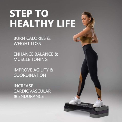 GYMMAGE Adjustable Workout Aerobic Stepper, Aerobic Exercise Step Platform with 2 Risers, Exercise Step Deck for Fitness, 26.5" Trainer Stepper with Non-Slip Surface Home Gym & Extra Risers Options