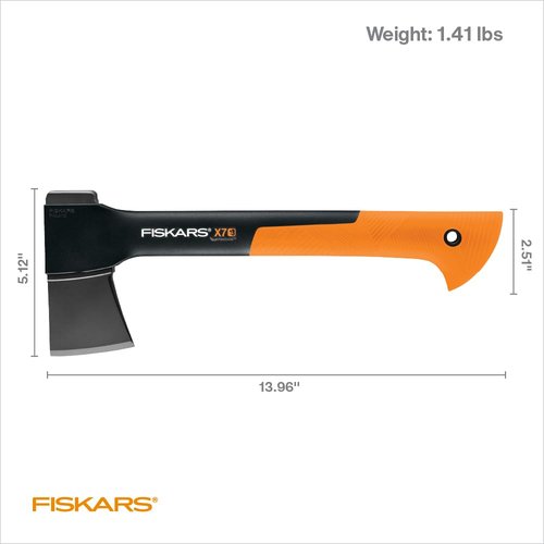 Fiskars X7 Small Hatchet Axe with Sheath for Chopping Wood Kindling for Campfires while Outdoors & Camping, Insert-Molded Forged Steel Head, Low-Friction Blade, Shock Absorbing Handle & Non-Slip Grip