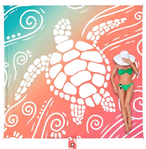 WEKAPO Beach Blanket Waterproof Sandproof Oversized 8x7 ft - Sea Turtle Pattern, Extra Large, Sand-Free for Beach & Picnic