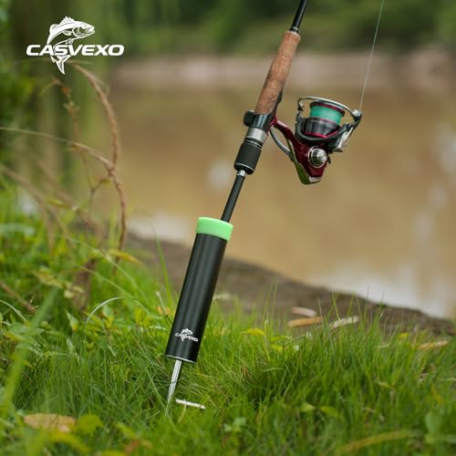 Aluminum Fishing Pole Holders 2 Pack with Alarm Bells, Ground Spike Support for Bank Fishing