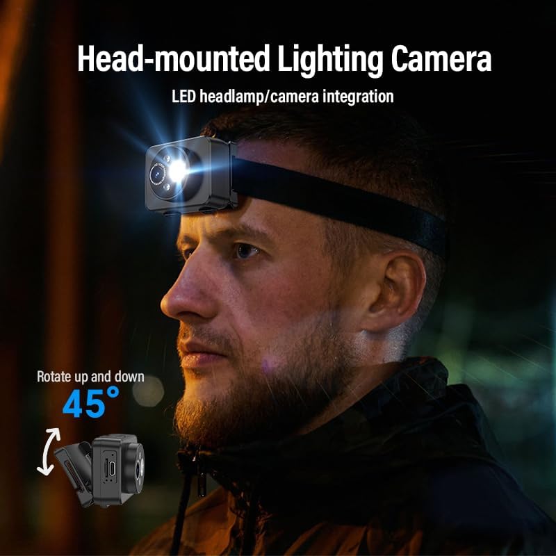 2-in-1 LED headlamp with 1080P HD Action Camera, 64GB Storage, dustproof Design, Wearable Video Recording Device for Electricians, Night Riding, Fishing and Outdoor Activities