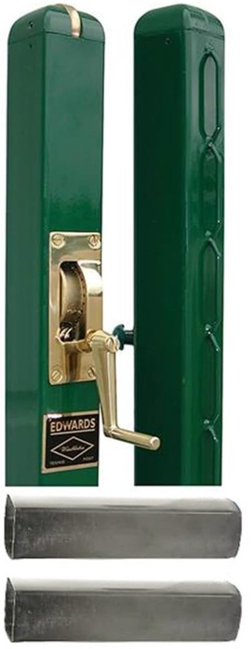 Edwards Wimbledon Tennis Posts – Permanent Court Kit – 3” Square, Internal Wind, Green – Optional Ground Sleeves
