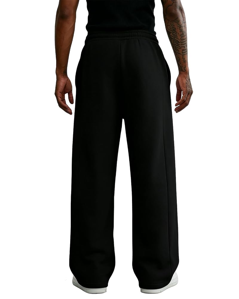 Wangdo Men's Baggy Sweatpants Wide Leg Lounge Pants – Black, Medium