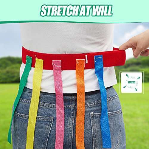 Kids Catch Tail Game Belt Set - 8 Bright Color Belts with Tails for Outdoor Play - Red, Orange, Yellow, Green