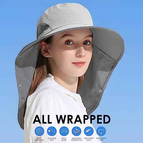 Outdoor Sun Hat Detachable Neck Face Flap UPF 50+UV Protection Visor Fishing Hats with Neck Flap for Men & Women