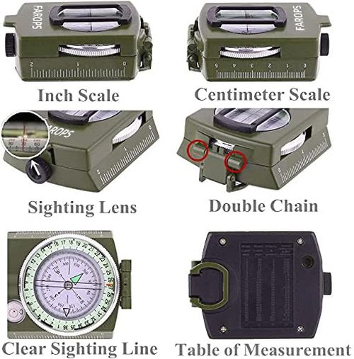 Military Lensatic Sighting Compass Survival with Carrying Bag, Compass for Hiking,Waterproof and Shakeproof, Army Green