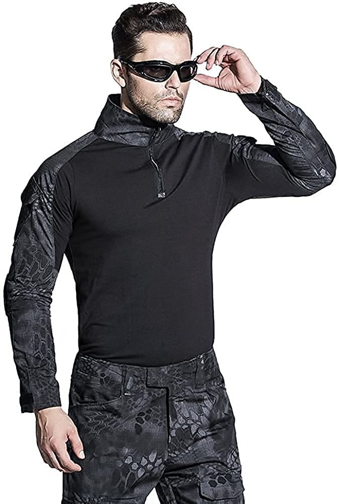 HARGLESMAN G3 Combat Clothes Suits Black Python with Elbow Knee Pads for Men Tactical Shirts Trousers for Work Training Hunting Military Airsoft Paintball Uniform Sets Apparel Gear Black Python M