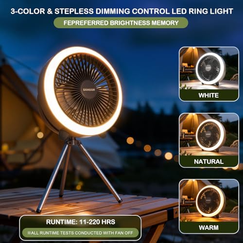 Portable Camping Fan with Light 10400mAh Remote LED Tent Fan Outdoor