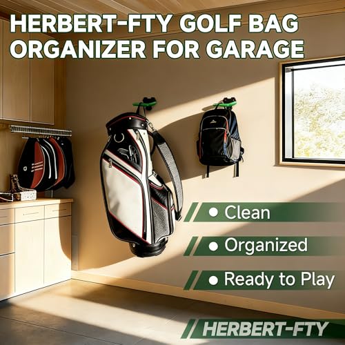 2 Pcs Wall Mounted Golf Bag Hangers for Garage Storage, Adjustable Steel Golf Organizer