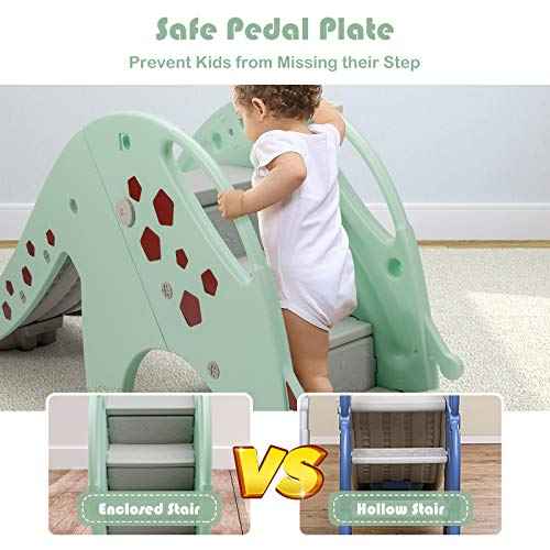 BABY JOY Toddler Slide, Kids Large Slide Play Climber Set with Long Slipping Slope, Basketball Hoop and Ball, Enclosed Steps, Easy Assemble Indoor Outdoor Backyard Freestanding Slides for Kids Age 1-8