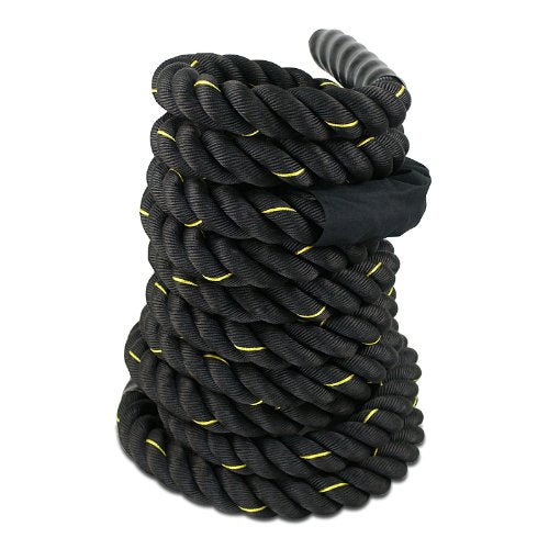 Smartxchoices Black Heavy Battle Rope for Exercise Training Fitness 1.5''Width 30ft Length Workout Ropes Home Gyms Abdominal Muscle Biceps Abs Metabolic Protective Nylon Cover (1.5''*30ft)