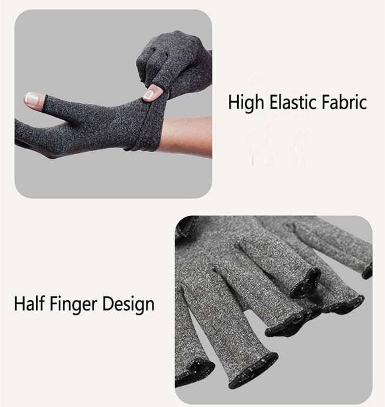 Large Gray Breathable Compression Arthritis Gloves for Men & Women - Fingerless Design