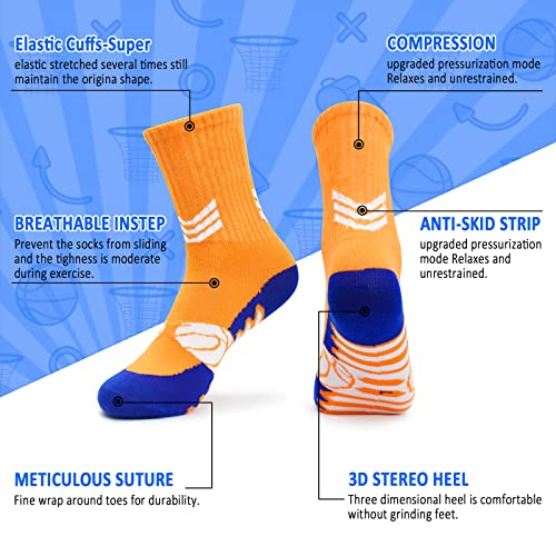 Kids Basketball Socks 6 Pairs - 7-10 Years Multicolor Athletic Sports Socks for Boys