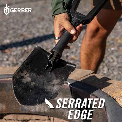 Gerber Gear Military Style Tactical Folding Spade E-Tool, Heavy-Duty All Purpose Camping and Emergency Car Shovel with Serrated Edge, Compact Survival Gear, Black