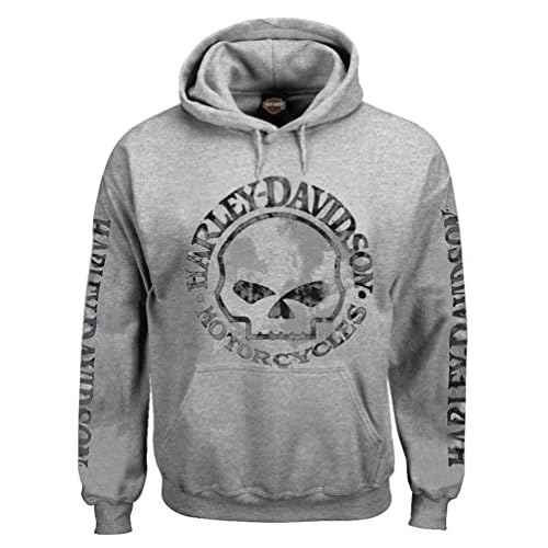 Harley-Davidson Men's Hooded Sweatshirt, Willie G Skull, Gray Hoodie 30296654