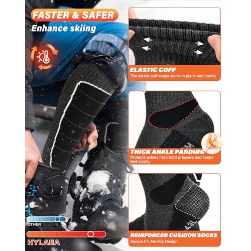 Hylaea Merino Wool Ski Socks, Cold Weather Socks for Snowboarding, Snow, Winter, Thermal Knee-high Warm Socks, Hunting