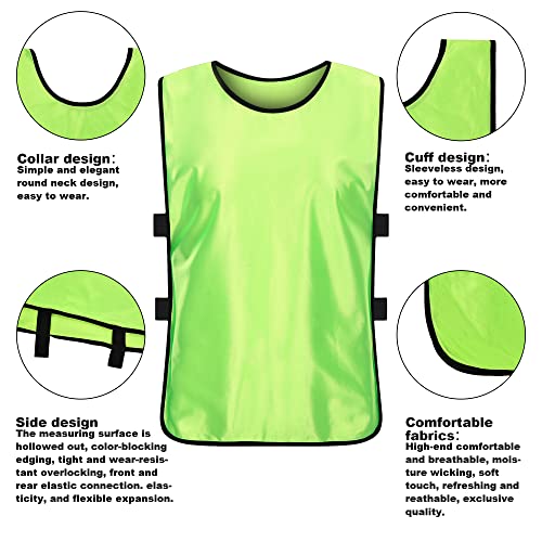 Large Neon Green 6 Pack Sports Basketball & Soccer Bibs for Kids & Adults - Scrimmage Vests