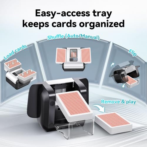 KPAW Card Shuffler - Automatic & Manual, 1-2 Decks, Rechargeable, White / Medium