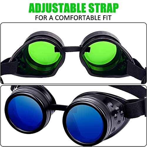 2 Pairs Vintage Steampunk Goggles Glasses Welding Punk Gothic Cosplay Halloween Sunglasses Adventure Goggles with Lenses for Men