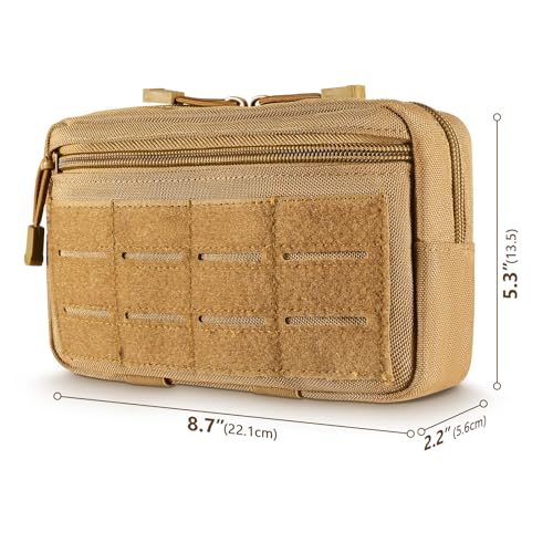 Tan Tactical Molle Admin Pouch with US Flag Patch & Keychain - Laser Cut Tool Bag