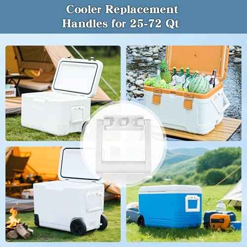 2 Pcs Plastic Cooler Handle Replacement for 25-72 Quart Coolers, Replacement Cooler Handle Parts Includes Screws, White