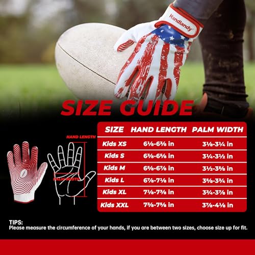 Youth Football Gloves for Boys Girls - Sticky Wide Receiver Gloves, Red, Small