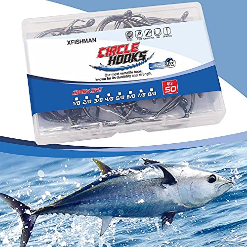 Octopus Circle Hooks Saltwater Fishing Hooks 50 Pack Black 8/0