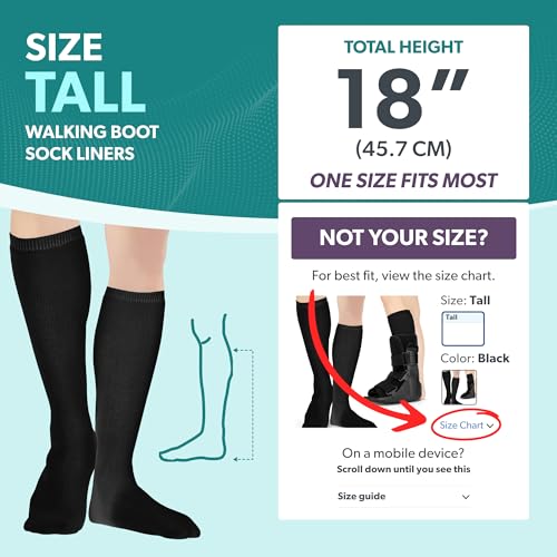 BraceAbility Walking Boot Sock Liners ? (1 Pair) Replacement Medical Tube Socks for Under Orthopedic, Air CAM Walkers, Fracture Boots, and Surgical Foot Cast Shoes for Men or Women (Tall Black)
