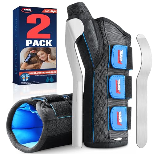 FEATOL 2-Pack Thumb Spica Splints for Left & Right Hand, Wrist Support, M/L, Black Blue