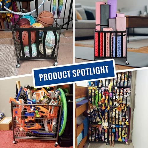 Sports Equipment Organizer Cart for Balls and Gear, Compact Metal Storage