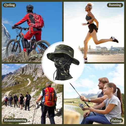 Camo Boonie Sun Hat with Balaclava Face Mask UV Protection Fishing Hat Bucket Hat for Hunting Hiking Military Tactical Safari
