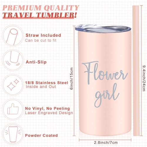Flower Girl and Ring Bearer Gift Cups - 16 oz Stainless Steel, Black & Blush Pink