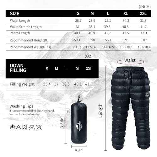 Naturehike Down Pants,Men's Women's Puffy Pants,Winter Warm Outdoor Men Women Ski Snow Pants,Camping Hiking Pants