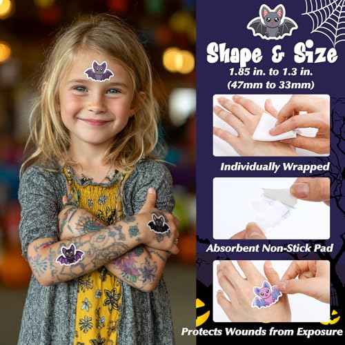 Geiserailie 60 Pcs Christmas Bandage Gifts Fun Bat Bandage Kids 6 Styles Self Adhesive Latex Free Sterile Wound Care Kid First Aid Kit Supplies for Xmas Wounds Household Patches Gifts