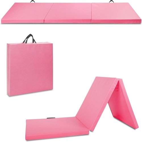 Foldable Exercise Mat 6/8/10 - PU Leather Gym Mat for Yoga, Stretching, Aerobics, Tumbling, Cheerleading, Martial Arts - Non-Slip Home Workout Mat with Hook & Loop Fastener - Versatile Fitness Mat for Gymnastics (pink, 6x2x2)