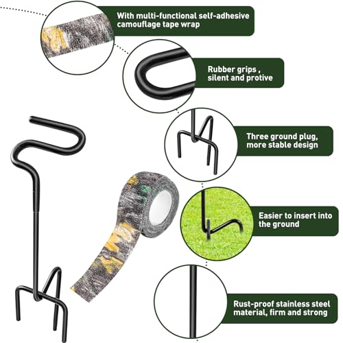 Ground Bow Holder Set with Camouflage Tape for Hunting and Archery
