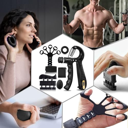 Hand Grip Strengthener Kit with Adjustable Resistance and Stress Ball