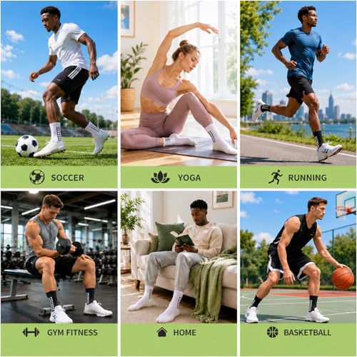 Men's Grip Soccer Socks Non Slip Athletic Football Basketball Socks - One Size, Black & White