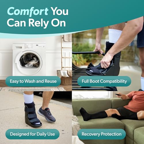 BraceAbility Walking Boot Sock Liners ? (1 Pair) Replacement Medical Tube Socks for Under Orthopedic, Air CAM Walkers, Fracture Boots, and Surgical Foot Cast Shoes for Men or Women (Tall Black)