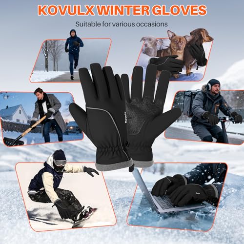 Winter Gloves for Men & Women - Waterproof Touchscreen Thermal Gloves Black Large