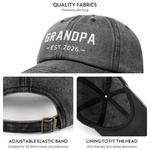 New Grandpa Gifts, First Time 2026 Promoted to Grandpa to be Gifts, Grandfather Hat, Adjustable Baseball Caps