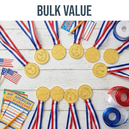 12-Pack Gold Medal Awards with 16.5-Inch Ribbons - Classic Trophy Variation of THIS listing